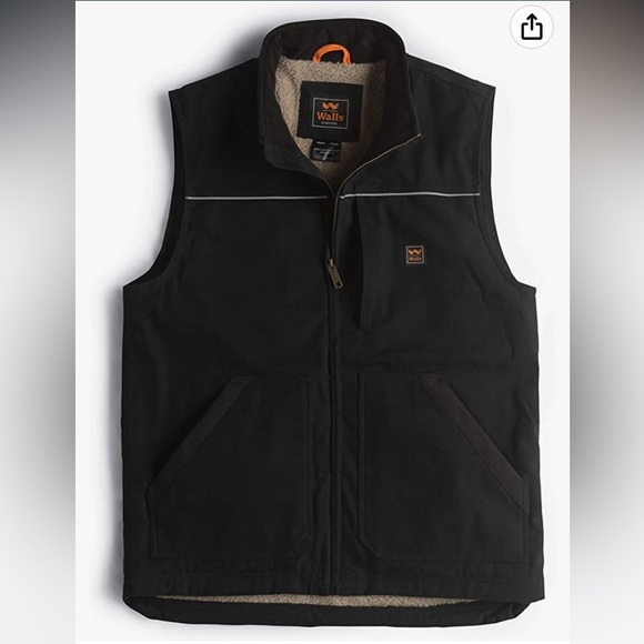 WALLS Men's Black COLEMAN Duck Sherpa Lined Full Zip Work Vest US LARGE - Picture 2 of 11